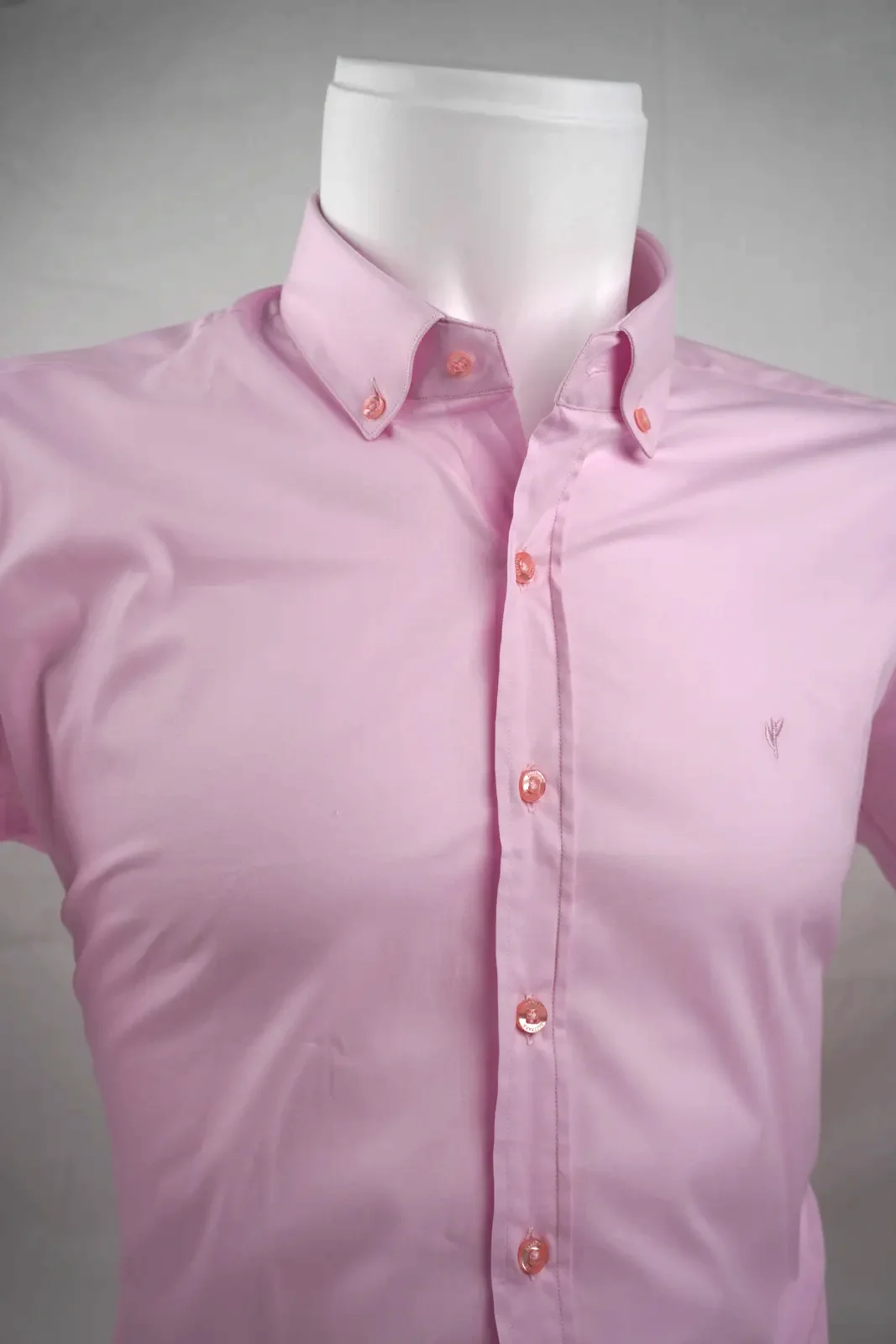 Açık Pembe Düz Renk %100 Pamuk Erkek Gömlek